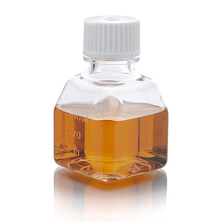 Globe Scientific Bottle, Square Media, PETG with HDPE Closure, 30mL, STERILE with Tamper Evident Shrink Band, 24PK 7610030